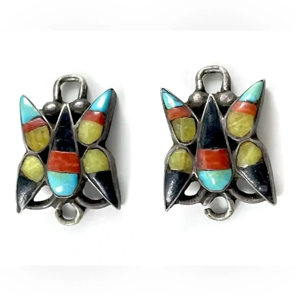 ? Vintage Zuni Inlay Butterfly Watch Tips / Bracelet Charms Vintage Zuni Inlay Butterfly Pin – Turquoise & Tufa main image 3
